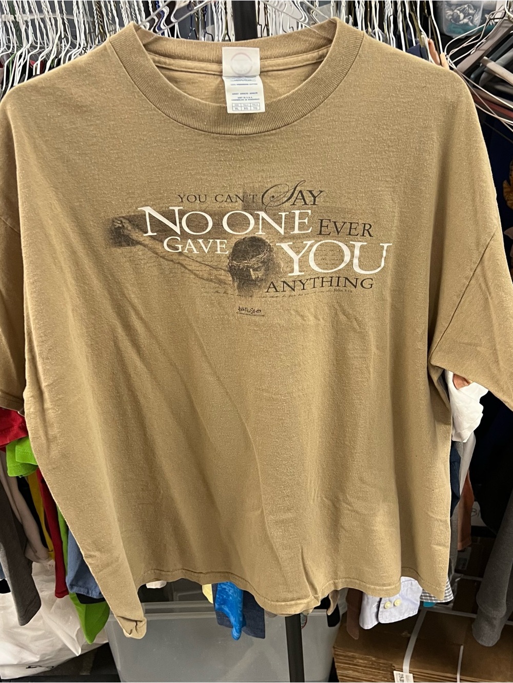 Kerusso Graphic T-Shirt Mens XL Tan 2004 Jesus Christian Vintage Delta Tee